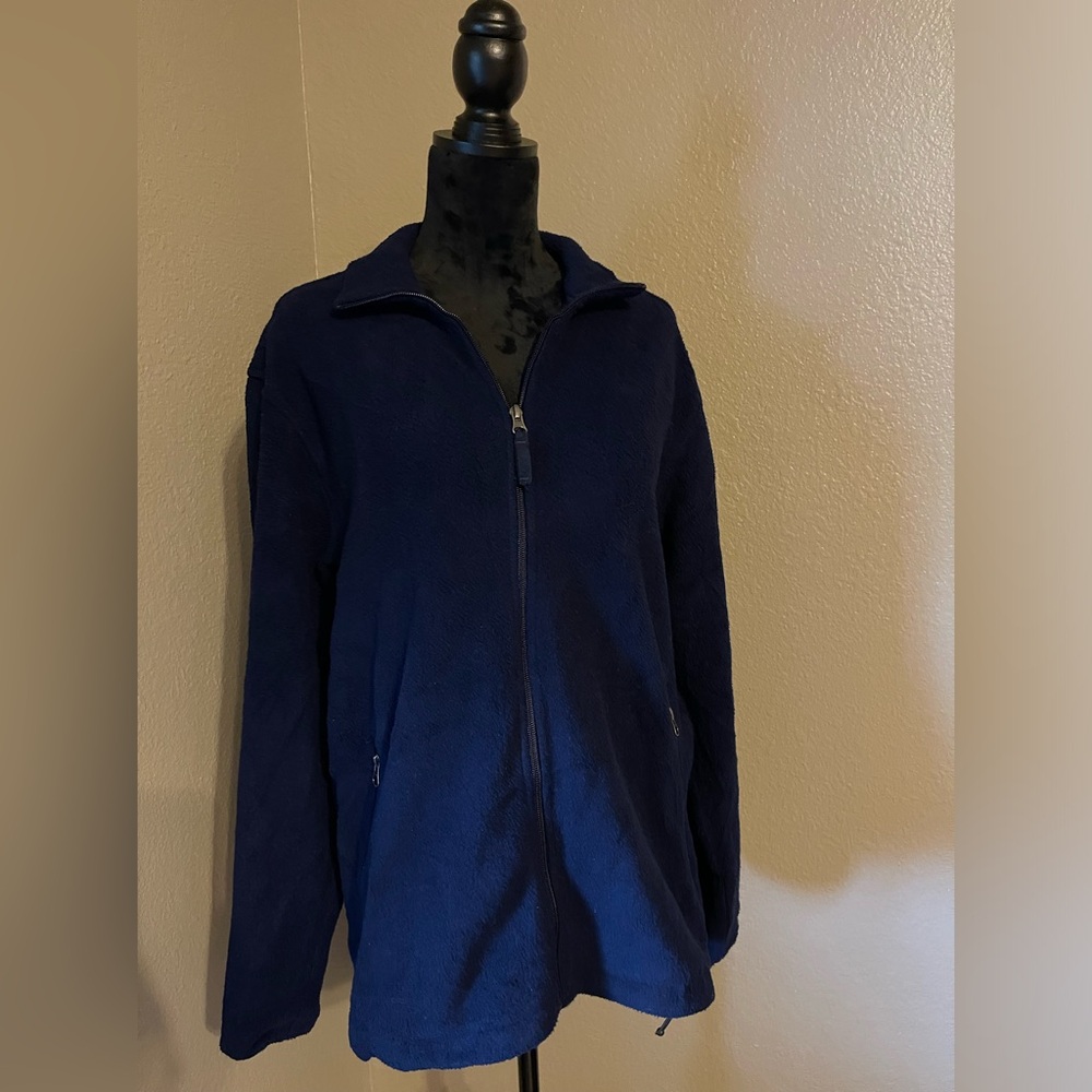 Lands End Fleece Zip Up Jacket Size Medium Blue in color.